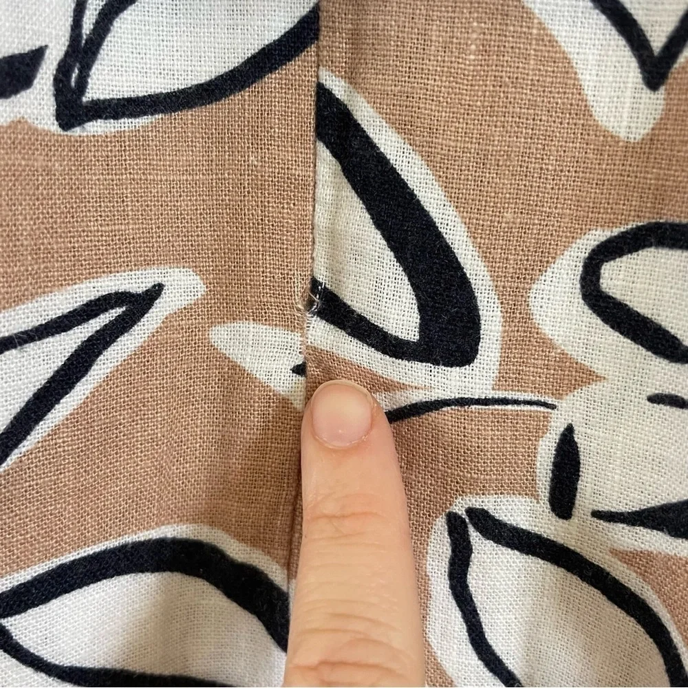 NWT Loft Outlet Linen Blend Floral Print Ivory Tan Navy Dress Size 14P